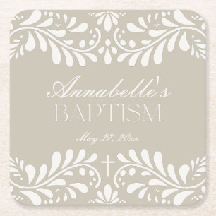 Porta-copo De Papel Quadrado Beige Talavera Azulejo Espanhol Fiesta Baptism