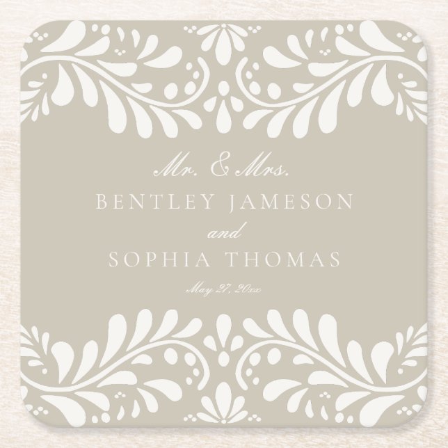 Porta-copo De Papel Quadrado Beige Talavera Azulejo Estilo Espanhol Fiesta Casa (Frente)