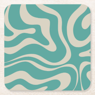 Porta-copo De Papel Quadrado Beige Teal Do Abstrato De Roteiro Líquido Retroati