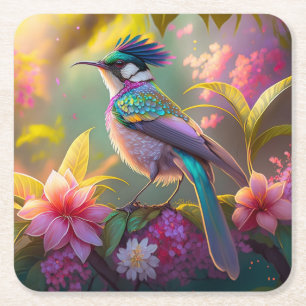 Porta-copo De Papel Quadrado Beija-flor Fantasia com Asas de Arco-íris e Crista