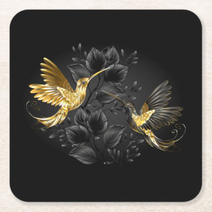 Porta-copo De Papel Quadrado Beija-flor Preto e Dourado