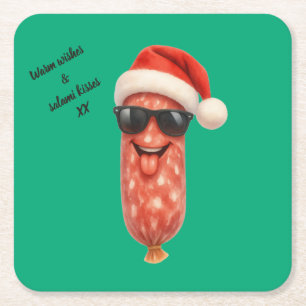Porta-copo De Papel Quadrado Beijos engraçados de salame de natal