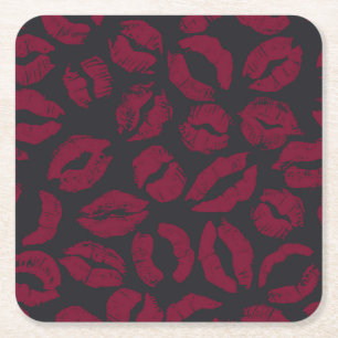 Porta-copo De Papel Quadrado Beijos Lipstick: impressões vermelhas escuras