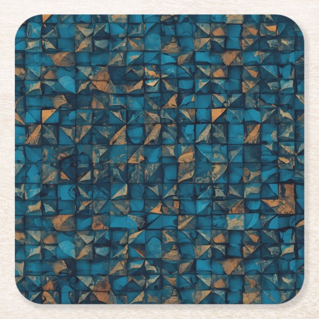 Porta-copo De Papel Quadrado Bela Aparência de Patchwork em Teal Escuro (Frente)