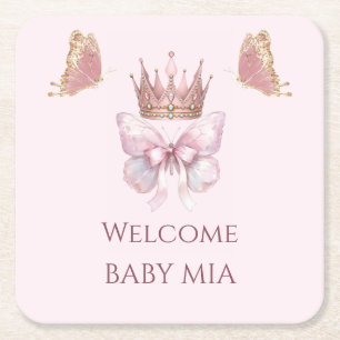 Porta-copo De Papel Quadrado Bela Borboleta Rosa Real Princesa Bebê Chuveiro Pi