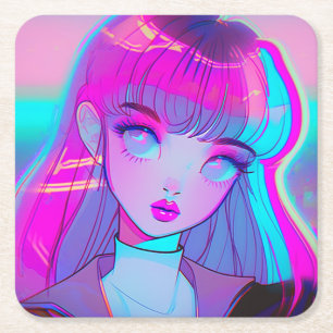 Porta-copo De Papel Quadrado Bela Garota Anime Neon Quadrada de Papel para Copo