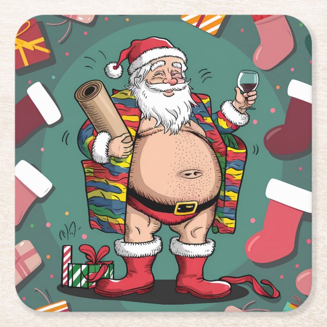 Porta-copo De Papel Quadrado Bela gracinha natal do pai (Frente)