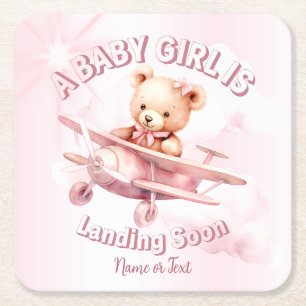Porta-copo De Papel Quadrado Bela Menina Bear Piloto Rosa Avião Rosa Bonito