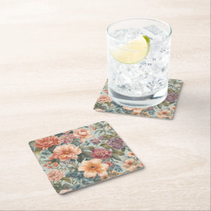 Porta-copo De Papel Quadrado Bela Pintura Floral Vintage de Flores