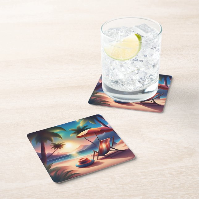 Porta-copo De Papel Quadrado bela praia (Insitu)