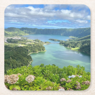 Porta-copo De Papel Quadrado Bela Visão de Sete cidades Caldera, Açores