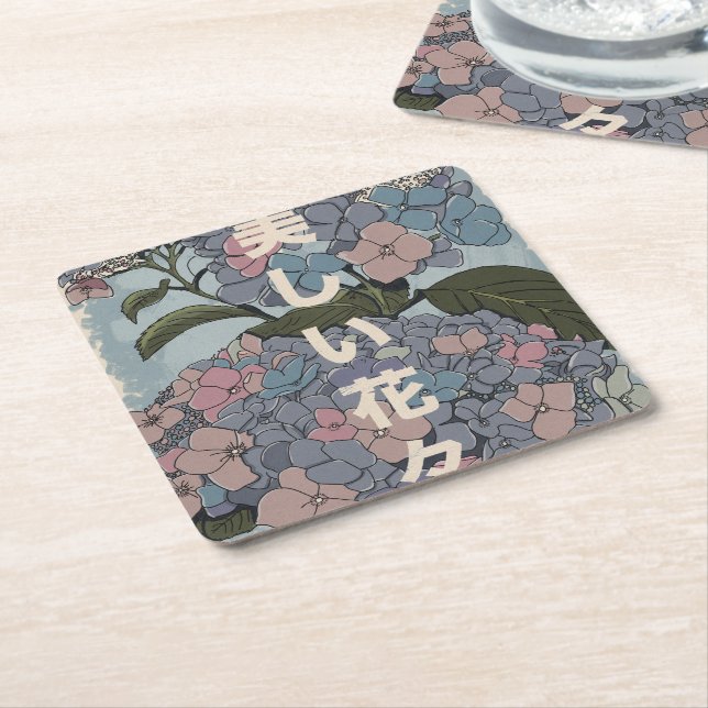 Porta-copo De Papel Quadrado Belas Flores Japonesas (Inclinado)