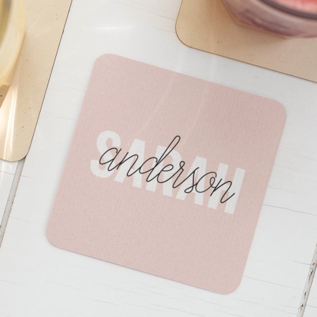 Porta-copo De Papel Quadrado Beleza Rosa Moderna Pastel Personalizada Seu Nome (Criador carregado)