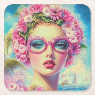 Porta-copo De Papel Quadrado Beleza Tropical Retroativa