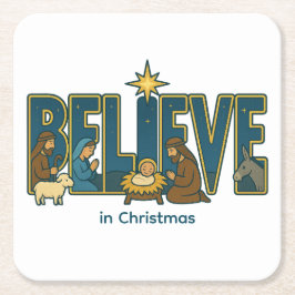 Porta-copo De Papel Quadrado Believe nativity 