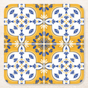 Porta-copo De Papel Quadrado Belo Azulejo Azul e Amarelo