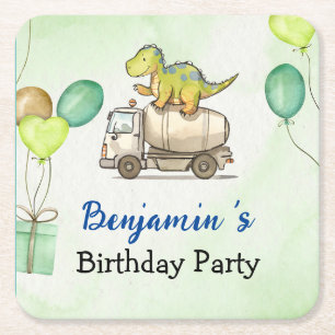 Porta-copo De Papel Quadrado Belo caminhão de cimento do dinossauro Aniversário