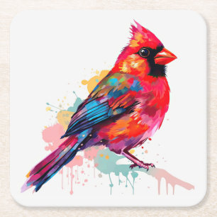 Porta-copo De Papel Quadrado Belo desenho de aquarela cardinal vermelho