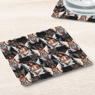 Porta-copo De Papel Quadrado Belo Design de Padrão de Anjos Meninas Negras -Esc