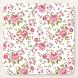 Porta-copo De Papel Quadrado Belo design de rosa de padrão floral Chic