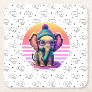 Porta-copo De Papel Quadrado Belo Elefante para Bebê com Óculos e Beanie
