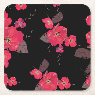 Porta-copo De Papel Quadrado Belo Esboço Floral Vermelho