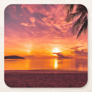 Porta-copo De Papel Quadrado Belo pôr do sol na praia