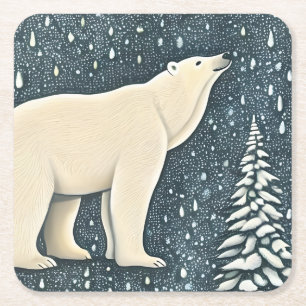 Porta-copo De Papel Quadrado Belo Urso Polar Ártico