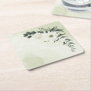 Porta-copo De Papel Quadrado belo verde floral branco