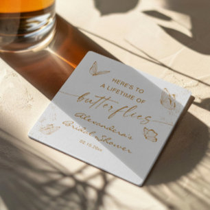 Porta-copo De Papel Quadrado Bem-vindo ao Chá de Noiva Borboleta de Ouro Branco