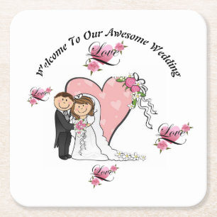 Porta-copo De Papel Quadrado Bem-vindo às nossas portas copos de casamento incr