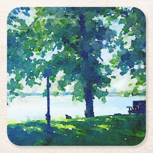 Porta-copo De Papel Quadrado Benchim de Lakeside, azul e verde pacífico (Frente)