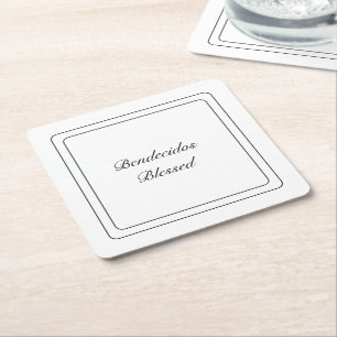 Porta-copo De Papel Quadrado Bendecido Espanhol Branco e Negro Bilíngue