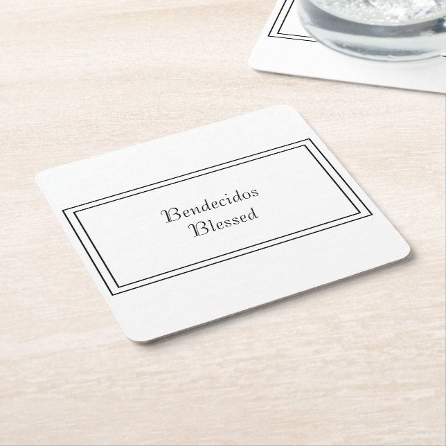 Porta-copo De Papel Quadrado Bendecido Espanhol Branco e Negro Bilíngue (Inclinado)