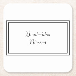 Porta-copo De Papel Quadrado Bendecido Espanhol Branco e Negro Bilíngue