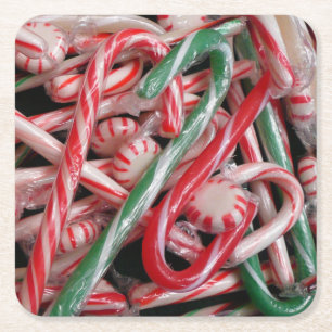 Porta-copo De Papel Quadrado Bengalas e Peppermints Natal Feriado