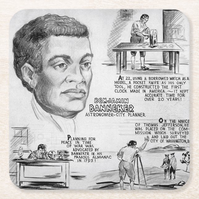 Porta-copo De Papel Quadrado Benjamin Banneker: Cientista Negro e Revolucionári (Frente)
