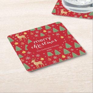Porta-copo De Papel Quadrado Berrendas de Aquarela e Árvore de Natal -