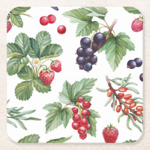 Porta-copo De Papel Quadrado Berries de Aquarelas Ilustração Padrão Invisível