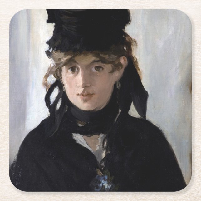 Porta-copo De Papel Quadrado Berthe Morisot com Buquê de Violetas, Manet (Frente)