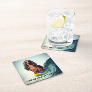 Porta-copo De Papel Quadrado Bibelhas para Bebidas de Dachshund Surfista