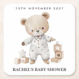 Porta-copo De Papel Quadrado Bibelinhos de Chá de Bebê Urso Teddy Neutro