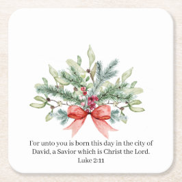 Porta-copo De Papel Quadrado Bíblia de Natal Verse Watercolor Greenery Floral