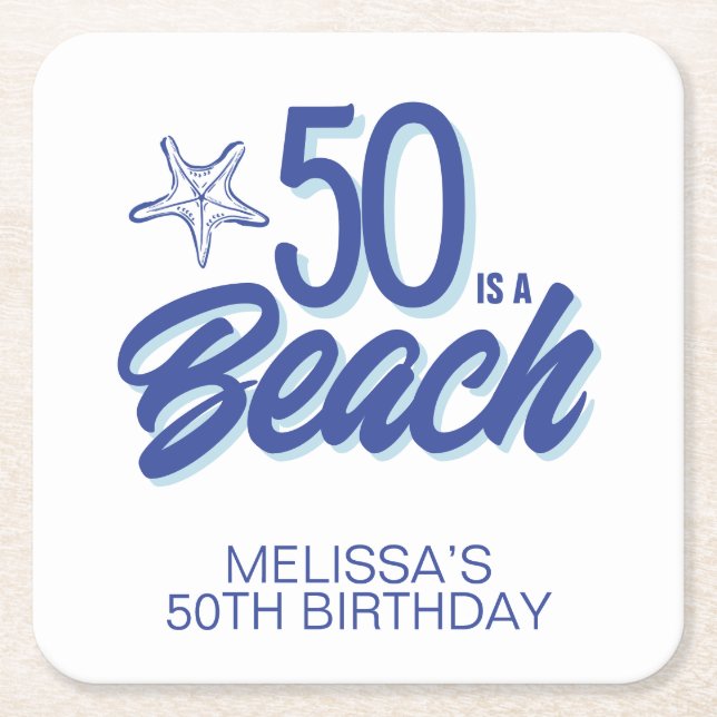 Porta-copo De Papel Quadrado Bicicleta 50º Aniversário de Praia Desenhada à Mão (Frente)