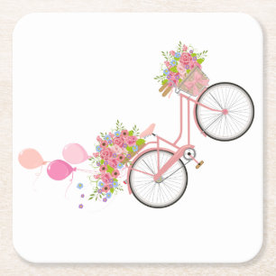 Porta-copo De Papel Quadrado Bicicleta Rosa Whimsical