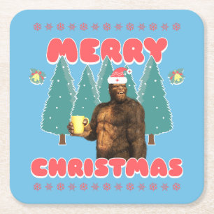 Porta-copo De Papel Quadrado Bigfoot Engraçado - Feliz Natal