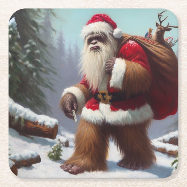 Porta-copo De Papel Quadrado Bigfoot Santa Claus (Frente)