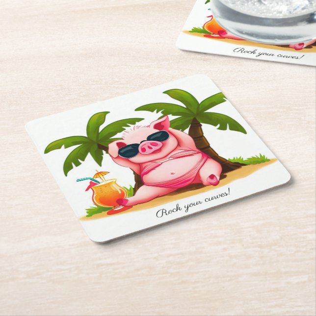 Porta-copo De Papel Quadrado Bikini Pig Drink Coasters (Inclinado)