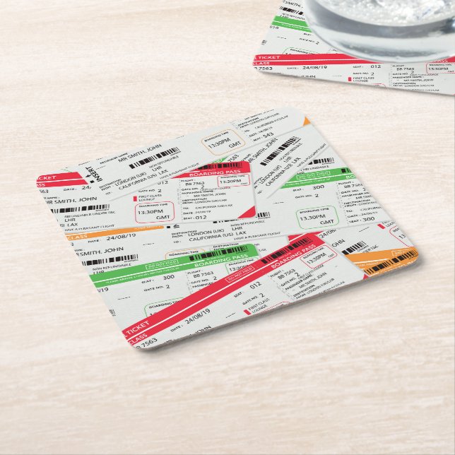 Porta-copo De Papel Quadrado Bilhetes de avião (Inclinado)
