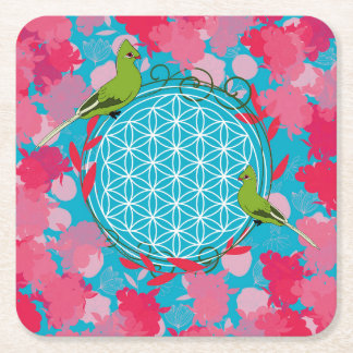 Porta-copo De Papel Quadrado bird, flower of life,pink, flower, natural,sacred